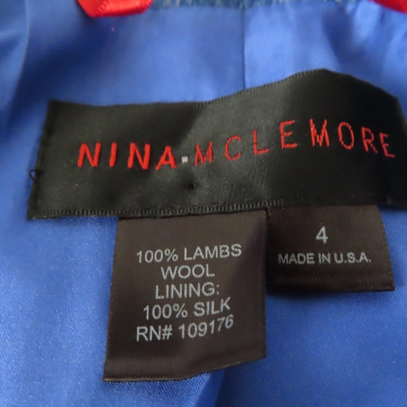 Nina McLemore Blue Herringbone Lambswool Wool Jacket Blazer Size 4 $795 - Picture 5 of 5